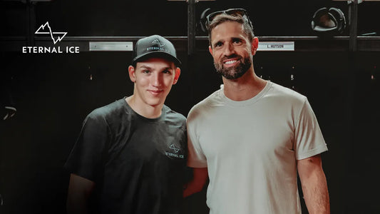 Lane Hutson Montreal Canadiens with Eternal Ice founder in locker room - Cold. Strong. Elite.